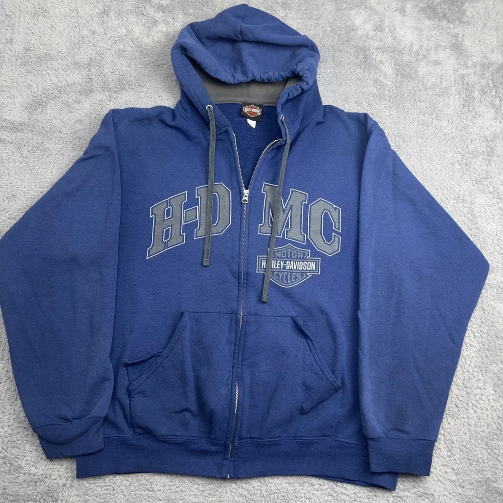 Harley-Davidson Zip Up Hoodie Mens Large Blue Pocono Mountain Graphic Sweatshirt